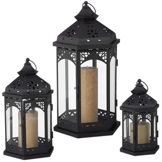Relaxdays Laternen Set 6 tlg. Metall Schwarz/Transparent