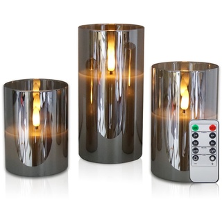 CCLIFE LED Kerzen Set mit Fernbedienung Timer Funktion 300 Stunden flackernde Paraffin Echtwachs,mit Glas
