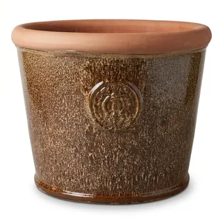 Teramico Pflanzgefäß Blumentopf Übertopf Krone Steinzeug glasiert Weiß Grau Türkis 34cm 45cm absolut Frostfest und witterungsbeständig (Braun, 28cm x 21cm)