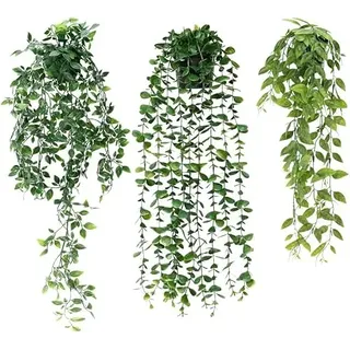 Mkitnvy 3 Stück Künstliche Hängepflanzen Eukalyptus, Kunstpflanze Hängend