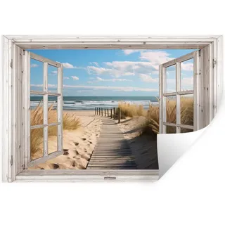 WANDTATTOO Fenster - Meer - Küste - Natur - Ausblick - Strand - Wattenmeer Wandsticker 120x80 cm