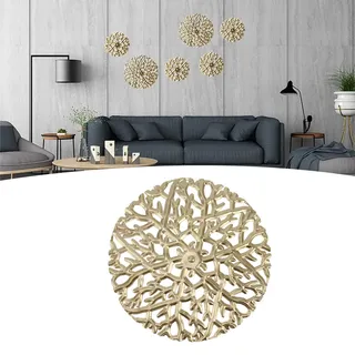 Goldene Metall-wanddeko-sets: Art-deco-eisenzweig, Rund, Hohl, Einzigartiges Design, Kreise 24,5 Cm Und 15 Cm, Zum Aufhängen