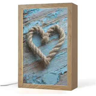 OnlyWow Tischleuchte Lightbox Herz - Seil - Holz - Rustikal, Dimmbar, Farbwechsel, LED, Warmweiß, Kaltweiß, Neutralweiß Einstellbar, Tischlampe, Schreibtischlampe, Desk, Dimmbar, mit Kabel, LED 20 cm x 8 cm x 30 cm