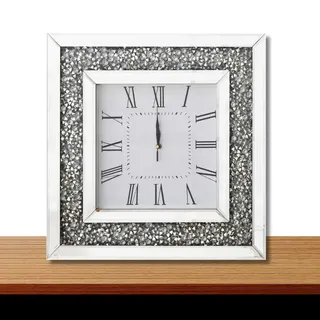 Amazing Gift Lose, geräuschlose Wanduhr, elegant, Diamantkristall, Spiegel, zerdrücktes Juwel, römische Wanduhr, geräuschlos, für Zuhause, Büro, Wohnzimmer, Schlafzimmer, 35 x 35 cm, silberfarben