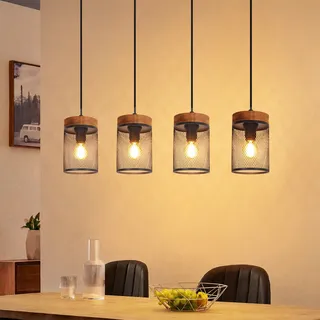 Gbly Vintage Hängelampe Holz Schwarz Pendelleuchte Esstisch 4 Flammig Esstischlampe Im Retro Look E14 Hängeleuchte Aus Metall Deko Für Wohnzimmer Esszimmer Küche Restaurant Ohne Leuchtmittel