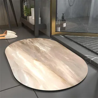 Badezimmerteppich, Badematte, Badematte Stein, Teppich Läufer, Stone Bath Mat, Badteppich Rutschfest Waschbar, Absorbierende Badematte, Duschmatte, Badvorleger, Duschvorleger, Carpet Oval-80x150cm
