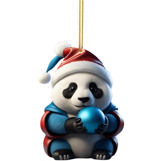 Weihnachtsdeko Innen Weihnachtskugeln Niedlicher Cartoon-Panda-Weihnachtsmuster-Druck zum Aufhängen, Weihnachtsbaum-Anhänger, Weihnachtsbaum-Anhänger, Heimdekoration, Fensterbank, (E, One Size)