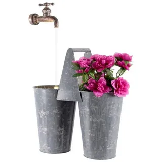 Kaemingk Übertopf LED Zink Brunnen Topf B/L/H 30x15x57 grau