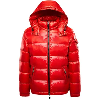 Earnmore Warme Daunenjacken für Herren, einfarbig, Winterjacke, Schnee-Daunenjacken, Kapuzenreißverschluss, Metall, glänzender Windbreaker, rot, XXXL - 3XL
