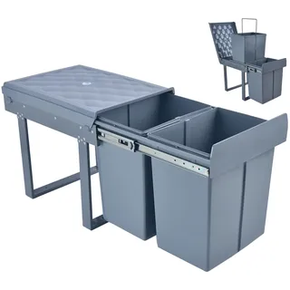MinteLiv Einbaumülleimer ausziehbar Mülltrennsystem, Stahlrahmen, 2x20L | 2 Fächer, passend für Küchenunterschränke ab 40 cm Breite, 48x33,5x42cm, Küche, unter Spüle, Vollauszug