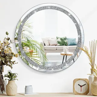 Lzuso Kristall Diamant Silber Spiegel für Wand Runde geformte Wand hängende Spiegel Rahmenlose Bling Stylish Decoration Mirror for Vanity Home Bathroom Bedroom Living Room Hallway Decor