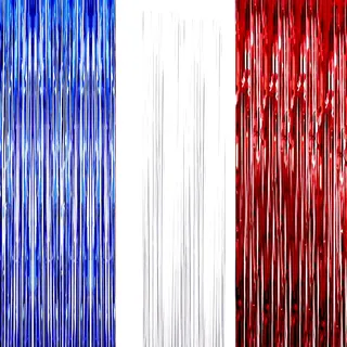 AILEXI 3 PCS 92CM*245CM Partei liefert Folie Fringe Schimmer Vorhänge, Tür Fenster Dekorationen Streamer oder Wand Backdrop Tinsels - Rot Weiß Dunkelblau