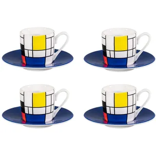 tea4chill Könitz Espresso Tassen Set Mondrian Small Fragments. 4 Kaffeetassen 65ml aus Porzellan. Espressotassen modern, bunt