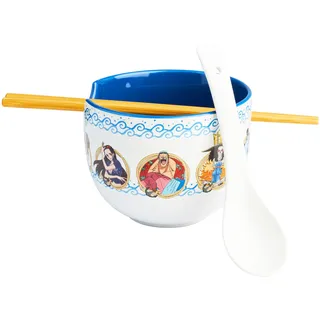 Get Trend One Piece Ramen Schüssel Set, 600ml Keramik Geschirr Set mit Schale, Löffel & Essstäbchen aus Bambus, Geschenk Idee (Multi One Piece)