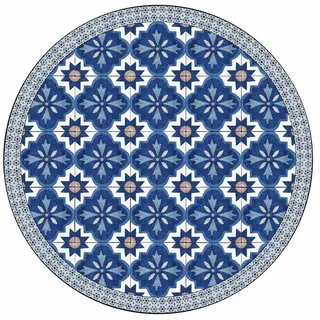 Bilderdepot24 Teppich Vinyl Wohnzimmer Schlafzimmer Flur Küche Fliesen modern, rund - blau glatt, nass wischbar (Küche, Tierhaare) - Saugroboter & Bodenheizung geeignet blau 240 cm x 240 cm