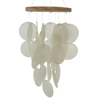 ETC dekorativer maritimer Dekoanhänger Windspiel Muschelmobile mit echten Muscheln, Cremeweiß, ca. 15 x 24 cm lang
