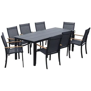 NATERIAL - Gartenmöbel Set für 8 Personen - Gartentisch DORA 206X89X75 cm - 8 Gartenstühle DORA mit Armlehnen - Stapelbar - Sitzgruppe - Alumini...