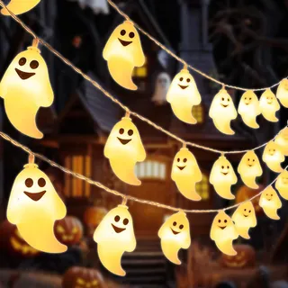CHENBOOW Halloween Lichterkette,Geister Lichterkette 3m,Gespenst Lichterketten,LED Halloween Deko Geister,Geist-Dekoration,Gespenst Lampe,für Thema Party,Karneval,Veranda,Fenster,Innen Dekoration