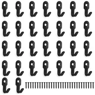 WJUAN 30 Stück Edelstahl Haken zum Schrauben, 27mm Retro Kleiderhaken Schwarz Hohe Rostbeständigkeit, Haken für Schlüsselbrett, Geeignet für Flure, Schlafzimmer und Wohnzimmer