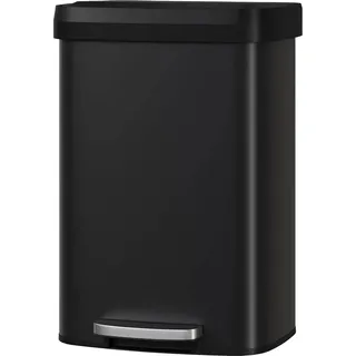 Mülleimer 60 l - Tretmülleimer Abfalleimer aus Edelstahl - Soft-Close Deckel - Beutelhalter-Ring - Rostfrei - Für Küche - Schwarz - Schwarz