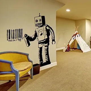AnOL (157x160cm) Banksy Vinyl Wandtattoo Roboter Graffiti Maschine Malerei Barcode Street Graffiti Aufkleber Funny Roboter mit Dose