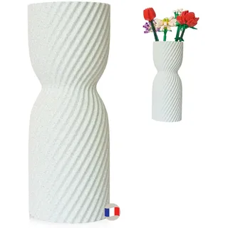 Atelier CréaPons Vase für Lego Blume, dekorative Vase für Blumen, Vasen für Blumenstrauß, hergestellt aus Bioplastik, ideal für Bausatz (Weißer Marmor, Sanduhr)