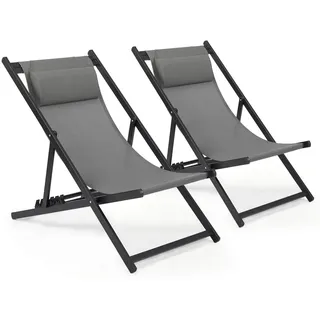 IWMH Liegestuhl Klappbar Sonnenstuhl Gartenliegen Sonnenliege für Erwachsene trandstuhl mit modernem Design Klappbar für Garten und Balkon Baumwolle 2 Stück Grau