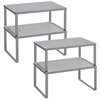 SONGMICS Gewürzregal, 4er Set, Küchenregal, Küchen-Organizer, Küche, Gewürzhalter, erweiterbar, stapelbar, kleines Regal, Metall, silbern KCS006S01
