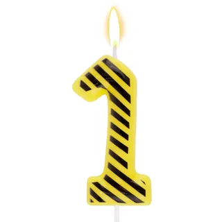 Geburtstagskerze mit Baustellenmotiv, Schwarz-Gelb Gestreifter Kuchenaufsatz Happy Birthday für Kinder Jungen Partyartikel und Dekoration zum Thema Baustelle (Nummer 1)