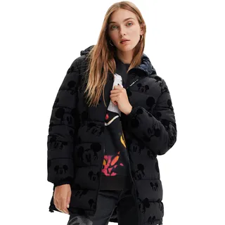 Desigual Damen Padded_mickey, 2000 Black, PADDED LONG OVERCOAT - S