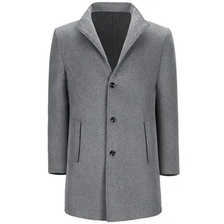 Allthemen Wollmantel mittellanger Wintermantel mit Stehkragen Herrenmantel für Winter grau S