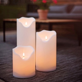 XXL LED Kerzen Flamme - Kunststoff - flackernde 3D Flamme - Timer - Au√üen - wei√ü - 3er Set