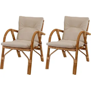 Krines Home Loungesessel Set/2 Rattansessel aus Naturrohr mediterraner Stil (Gestäbt-Polster) (2-St., 2x Korbstuhl), Relax Korbstuhl mit Armlehnen beige