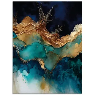 ARTland Wanddeko Glasbilder Wandbild Glas Bild einteilig 60x80 cm Hochformat Abstrakte Deko Modern Liquid Marmor Achat Tinte Meer U4WC