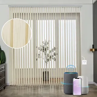 Graywind Elektrische Lamellenvorhang Komplettset nach Maß, Lichtfilterung Smart Vertikaljalousien Innen mit Fernbedienung, Motorisierte Lamellenvorhänge für Tür und Fenster, Beige