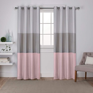 Exclusive Home Curtains, gestreifter Chateau-Vorhang für Fenster, aus Kunstseide, Paneel-Paar mit Tüllen-Top, rötlich, 54 x 84