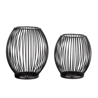 BigDean Kerzenständer »2x oval Deko Kerzenhalter Metall Schwarz Kerzen Ständer Stumpenkerzen« schwarz