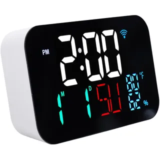 Depisuta WiFi Smart Clock, Kabellose Wetterstation, Innenthermometer, Luftfeuchtigkeitsmonitor, Alarm, Datum, Tag, Kompatibel mit Tuya Smart App, Fernbedienung, für Zuhause (Weiße Muschel – Weißes