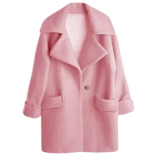 Damen Lange Mantel Trenchcoat Übergangsjacke Mittellanger Kaschmirmantel Faux Wollmantel Parka Coat Outwear Pink L