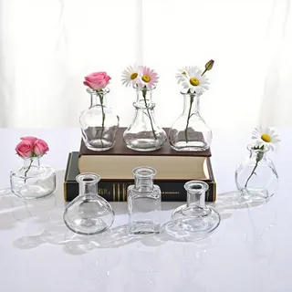 Kleines Glas Transparent Vase Set von 8 EylKoi Bud Vasen in Bulk Mini Tiny Verschiedene Form Glatte Oberfläche Vintage Modern Niedlichfür Blumen Tisch Home Party Hochzeit Dekor Mittelstücke Esszimmer
