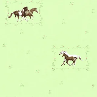 Bricoflor Pferde Tapete in Hellgrün Mädchentapete mit Tieren und Blumen Grüne Vlies Kindertapete Ideal für Mädchenzimmer und Babyzimmer