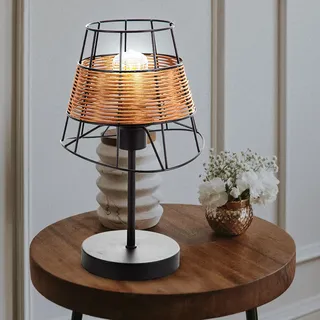 Tischlampe Beistellleuchte Esszimmerlampe Rattan Gitter schwarz 1 flammig H 35cm