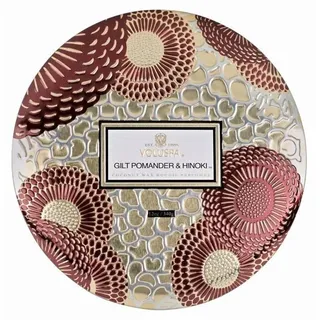 Voluspa Japonica Gilt Pomander, Duftkerze aus Hinoki-Holz, 3 Dochte, 340g - Braun