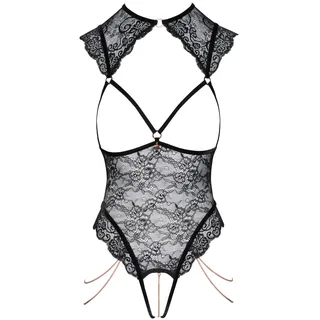 Ouvert-Body aus Spitze und Samt, schwarz, L