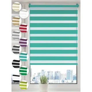 Doppelrollo Klemmfix ohne Bohren Rollos für Fenster und Tür Seitenzugrollo, Sonello, blickdicht, ohne Bohren, freihängend, Klemmfix, 115cm x 100cm Türkis Duo Rollo, Lichtschutz, Jalousie mit Klemmträger blau 115 cm x 100 cm