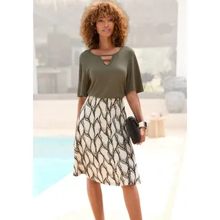 LASCANA Jerseykleid mit Cut-Out, Shirtkleid Damen, weite Ärmel, Alloverprint bunt 42