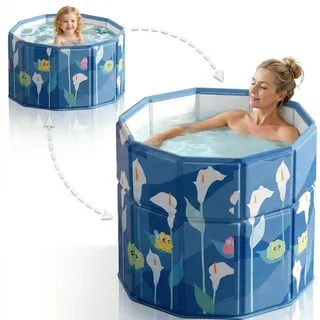 Faltbare Badewanne Blau 70 cm, Faltbarer Rand "Step-in" Eingang für Senioren & Kinder, nach innen klappbar, tragbare Eisbadewanne & heißes Bad, klappbarer Badewannen, tragbare Badewanne für Erwachsene