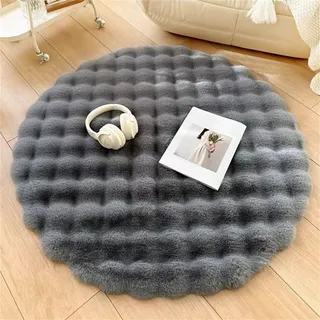 Hearda Cremefarbener Stil Einfarbig Teppich rutschfest Flauschig Rund Reppich Schlafzimmer, Pflegeleicht Innenbereich Waschbarer Runder Teppich, fürs Wohnzimmer, Büro, Flur (Grau,40cm)