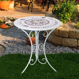 Kleiner Gartentisch Eisen Beistelltisch Balkontisch klein rund, weiß, Kompass Design, DxH 60x70 cm