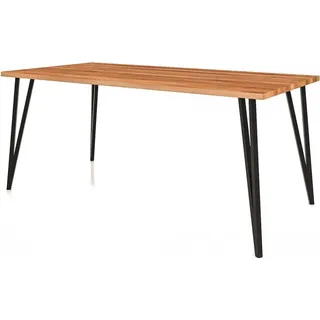 Esstisch Rolo aus Kernbuche massiv 80x90x76 cm mit schwarzen Metallbeinen - Schwarz
